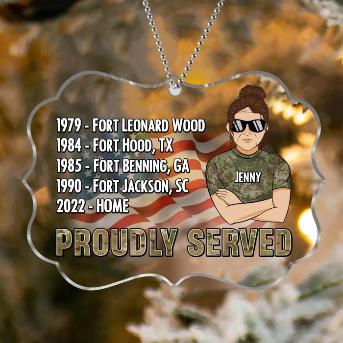 Custom Personalized Veteran Acrylic Ornament - Christmas Gift Idea For Veteran/ Mom - Proudly Served