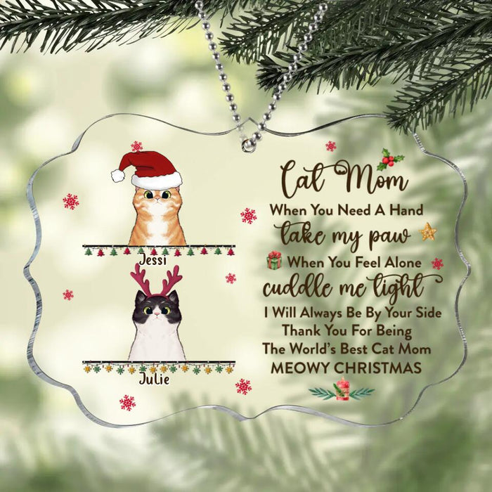 Custom Personalized Cat Mom/Dad Rectangle Ornament - Christmas Gift Idea For Cat Lovers/Owners - Upto 4 Cats - When You Need A Hand, Take My Paw