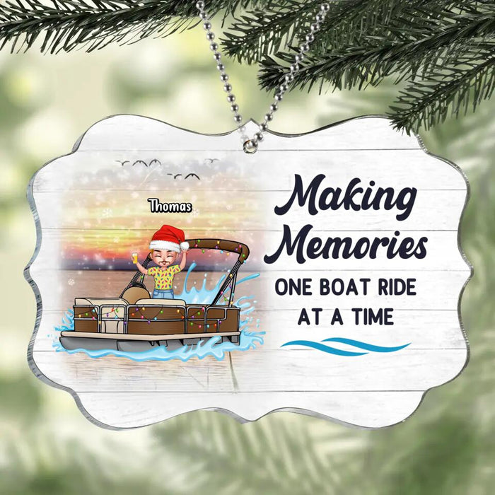 Custom Personalized Pontoon Friends Rectangle Acrylic Ornament - Upto 4 People - Gift Idea For Friends - Making Memories One Boat Ride At A Time