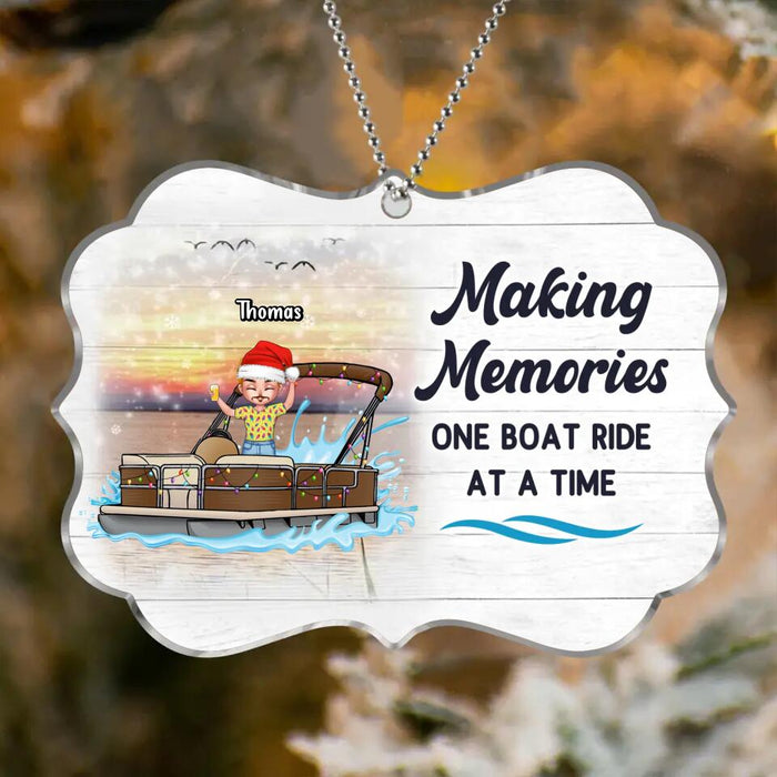 Custom Personalized Pontoon Friends Rectangle Acrylic Ornament - Upto 4 People - Gift Idea For Friends - Making Memories One Boat Ride At A Time