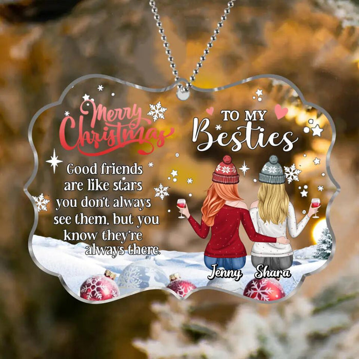 Custom Personalized Besties Rectangle Acrylic Ornament - Christmas Gift Idea for Friends/Besties/Sisters - Merry Christmas