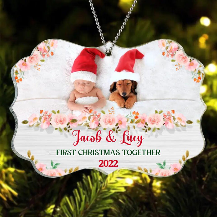 Custom Personalized Christmas Acrylic Ornament - Upload Baby and Dog Photo - First Christmas Together