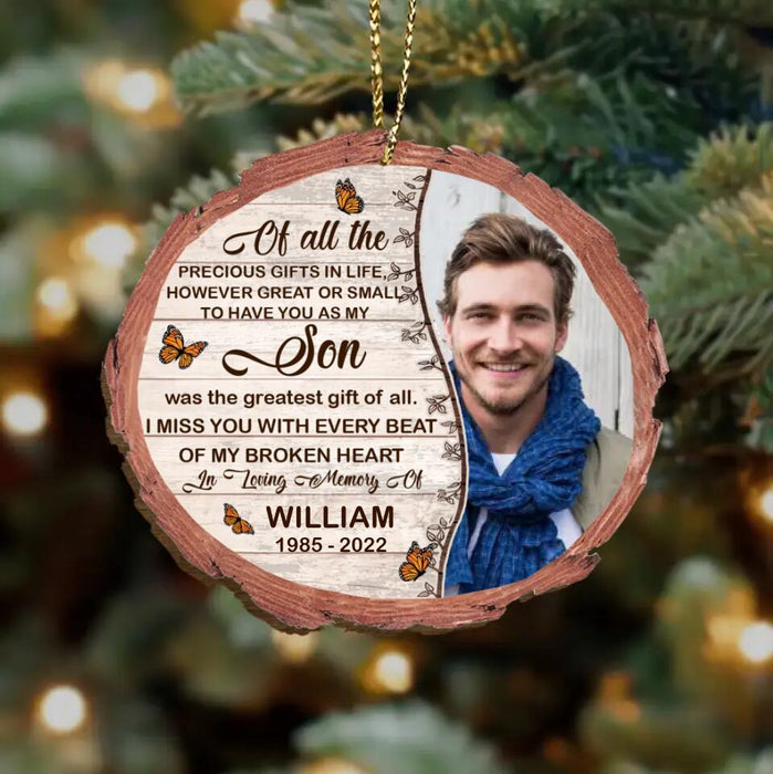 In Loving Memory Wooden Ornament - Memorial Gift Idea For Christmas - Upload Image - I Miss You With Every Beat Of My Broken Heart