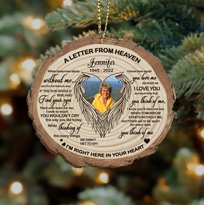 Custom Personalized Christmas Wooden Ornament - Upload Photo - Memorial Gift Idea For Christmas - I'm Right Here In Your Heart