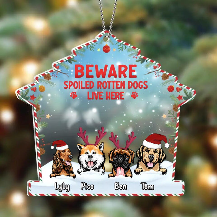 Custom Personalized Christmas Acrylic Ornament - Gift Idea For Dog Lover/ Cat Lover with up to 4 Pets - Beware Spoiled Rotten Dogs Live Here