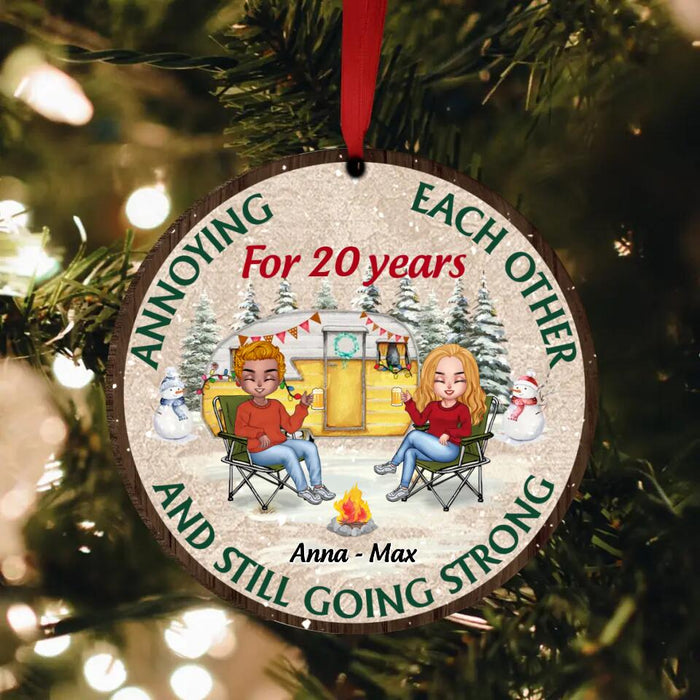 Custom Personalized Couple Camping Circle Wooden Ornament - Christmas Gift Idea For Couple/ Camping Lover - Annoying Each Other For 20 Years And Still Going Strong