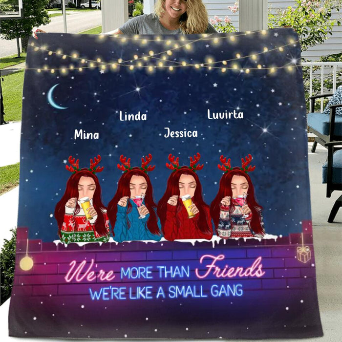 Custom Personalized Besties Christmas Quilt/Single Layer Fleece Blanket - Gift Idea For Best Friends - Upto 4 Friends -  We're More Than Friends We're Like A Small Gang