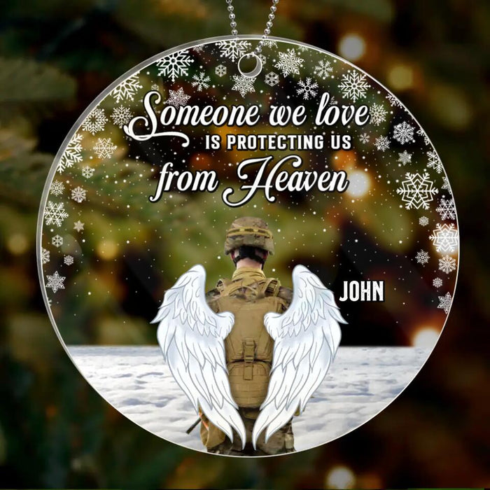 Custom Personalized Memorial Veteran Acrylic Ornament - Gift Idea For Veteran - Some We Love Is Protecting US From Heaven