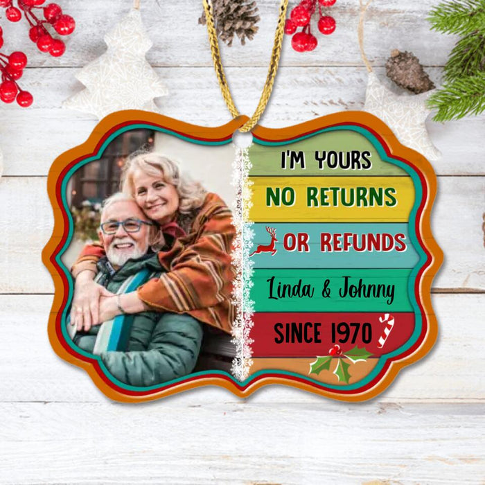 Custom Personalized Photo Couple Rectangle Wooden Ornament - Gift Idea For Couple/Anniversary - I'm Yours No Returns Or Refunds