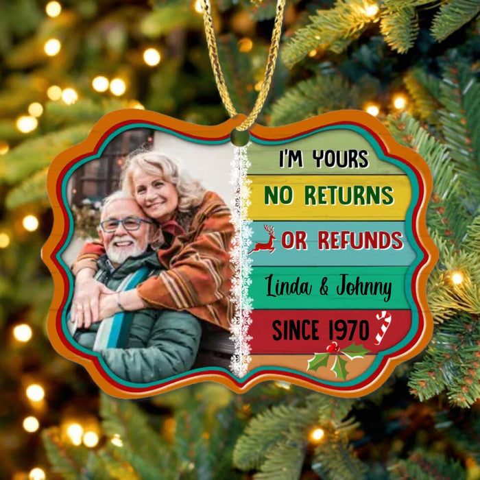 Custom Personalized Photo Couple Rectangle Wooden Ornament - Gift Idea For Couple/Anniversary - I'm Yours No Returns Or Refunds