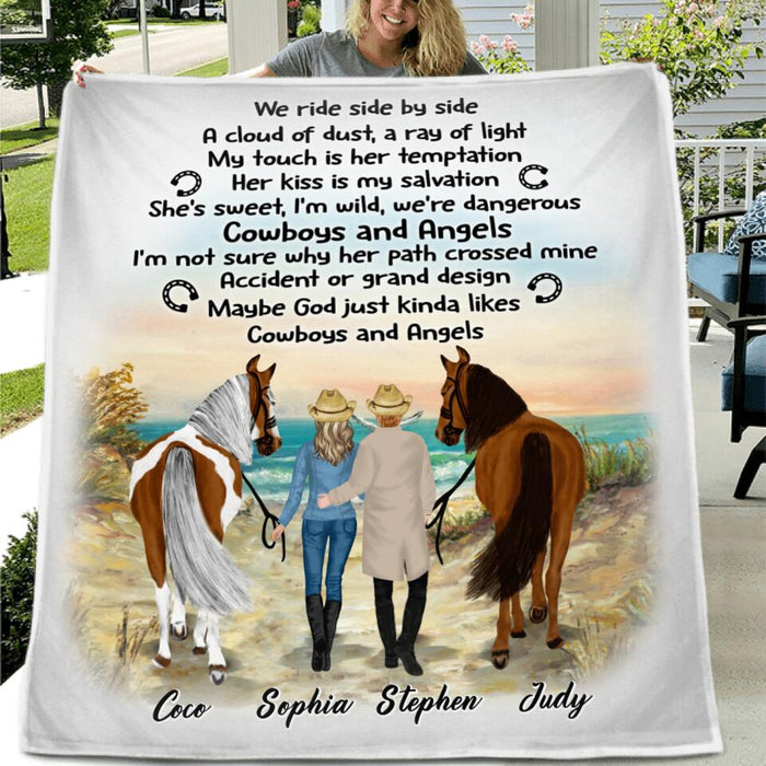 Custom Personalized Horse Couple Fleece/ Quilt Blanket - Gift Idea For Couples, For Her, For Him, Horse Lovers - We Ride Side By Side