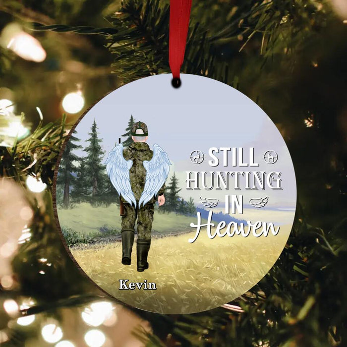 Custom Personalized Memorial Hunting Wooden Ornament - Upto 3 People - Memorial Gift Idea For Hunting Lovers - Still Hunting In Heaven