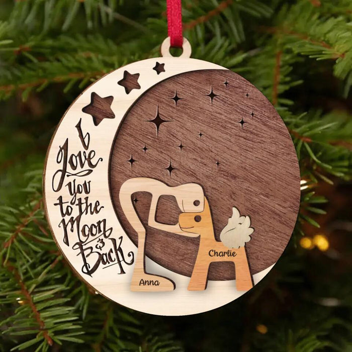 Custom Personalized Hugging Dog Circle Wooden Ornament - Christmas Gift Idea For Dog Owner - I Love You To The Moon and Back