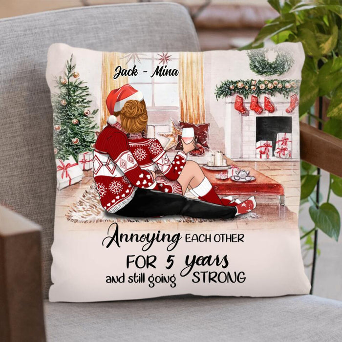 Custom Personalized Hugging Couple Xmas Pillow Cover - Gift Idea For Couple/ Anniversary Gift - Annoying Each Other For 5 Years And Still Going Strong