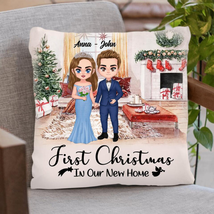 Custom Personalized Couple Xmas Pillow Cover - Christmas Gift Idea For Couple/ Anniversary Gift - First Christmas In Our New Home