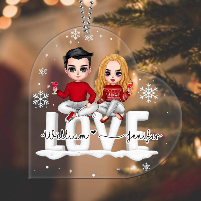 Custom Personalized Couple Sitting On Word Love Acrylic Ornament - Christmas Gift For Couple/ Anniversary Gift