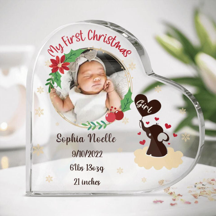 Custom Personalized Baby Photo Crystal Heart - Christmas Gift Idea For Baby - My First Christmas