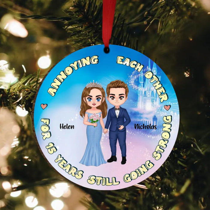 Custom Personalized Couple Wedding Circle Wooden Ornament - Gift Idea For Couple/Wedding Anniversary - Annoying Each Other For 15 Years And Still Going Strong