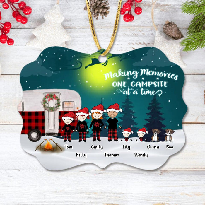 Custom Personalized Christmas Camping Family Wooden Ornament - Couple/Parents with up to 4 Children and 2 Pets - Christmas Gift For Couple/Family - Making Memories One Campsite At A Time