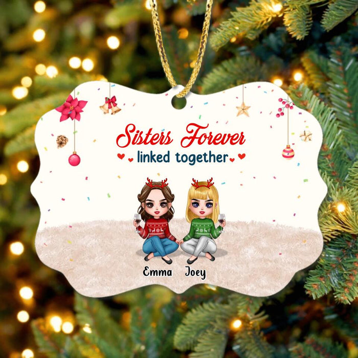 Custom Personalized Best Friends/Sisters Rectangle Ornament - Gift Idea For Sisters/Besties - Upto 4 Girls - Sisters Forever Linked Together