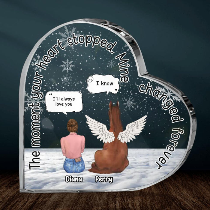 Custom Personalized Memorial Horse Crystal Heart - Upto 4 Horses - Memorial Gift Idea For Horse Owners - The Moment Your Heart Stopped Mine Changed Forever