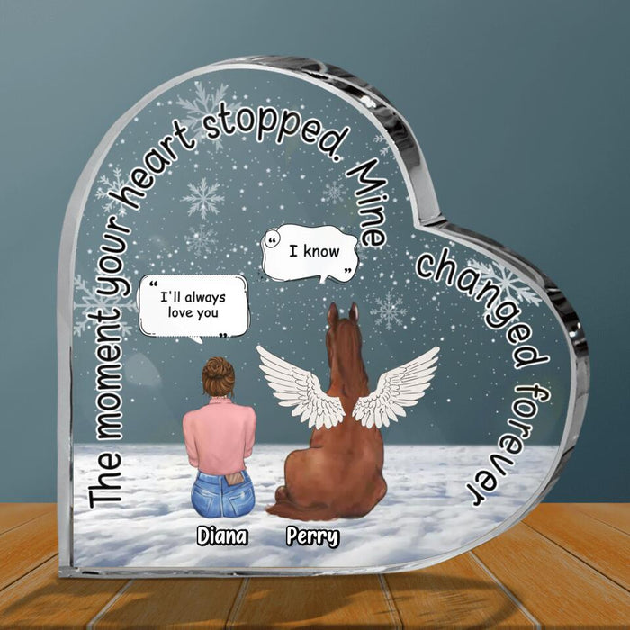 Custom Personalized Memorial Horse Crystal Heart - Upto 4 Horses - Memorial Gift Idea For Horse Owners - The Moment Your Heart Stopped Mine Changed Forever