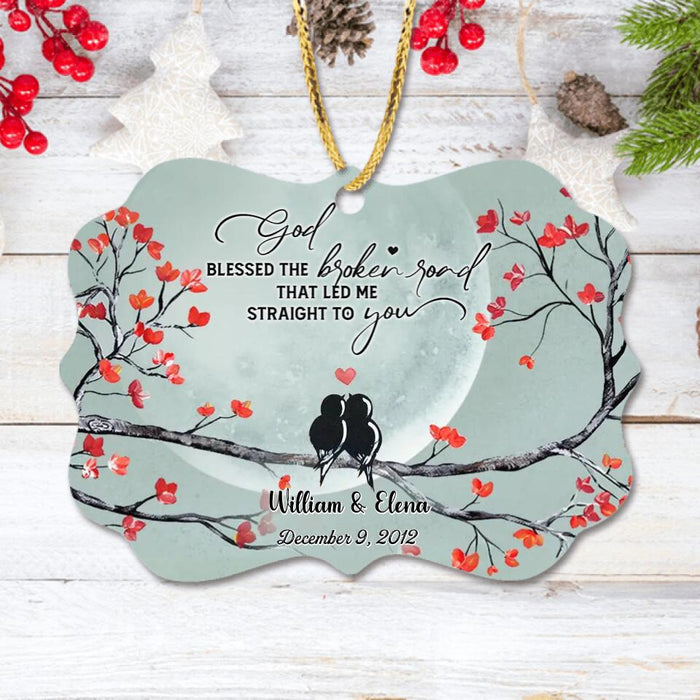 Custom Personalized Couple Rectangle Wooden Ornament - Gift Idea For Family/Couple - God Blessed The Broken Road That Led Me Straight To You