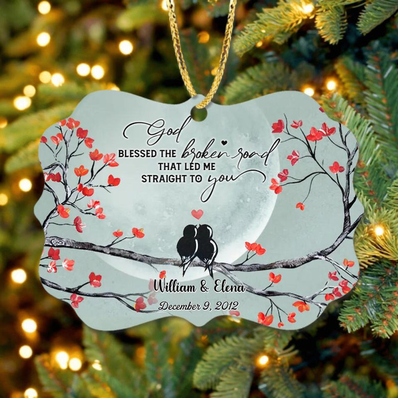 Personalized Couple Rectangle Wooden Ornament - Gift Idea For Family/Couple - God Blessed The Broken Road That Led Me Straight To You