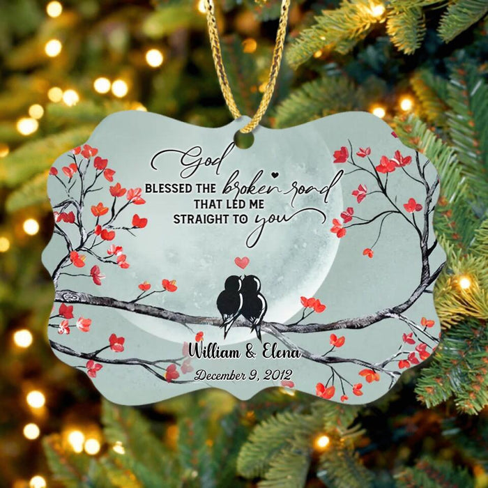 Custom Personalized Couple Rectangle Wooden Ornament - Gift Idea For Family/Couple - God Blessed The Broken Road That Led Me Straight To You