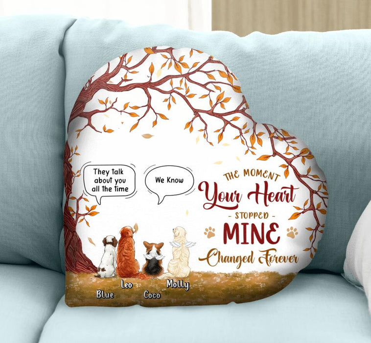 Custom Personalized Memorial Dog Heart-shaped Pillow Case - Gift Idea For Dog Lovers with up to 4 Dogs - The Moment Your Heart Stopped. Mine Changed Forever