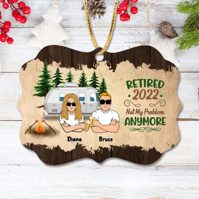 Custom Personalized Couple Rectangle Wooden Ornament - Gift Idea For Couple/Camping Lovers - Retired 2022, Not My Problem Anymore