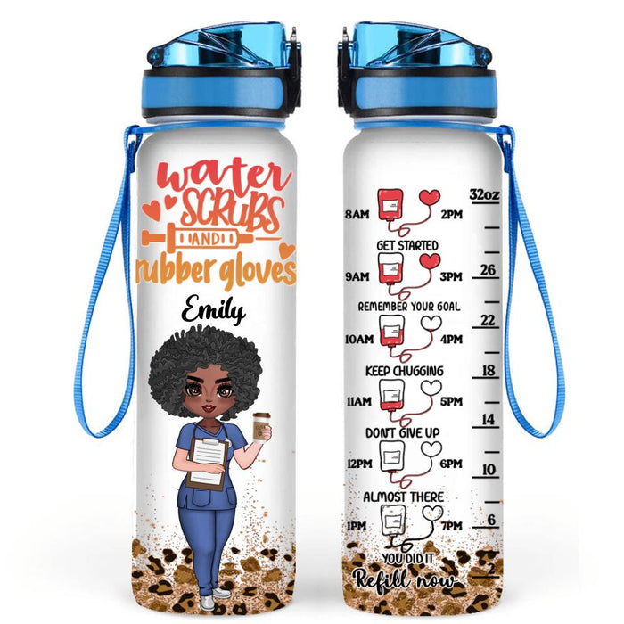 Custom Personalized Nurse Water Tracker Bottle - Gift Idea For Doctor, Nurse - Water Scrubs & Rubber Gloves