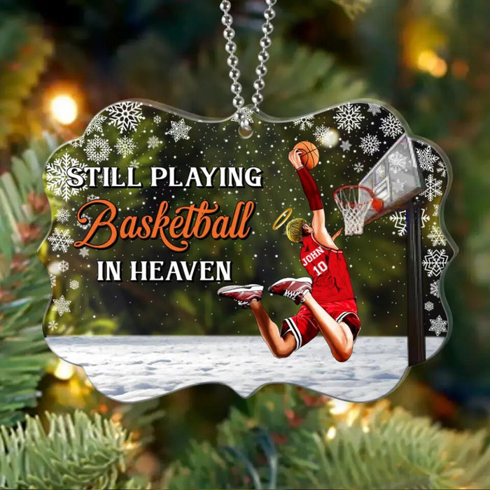 Custom Personalized Memorial Basketball Rectangle Acrylic Ornament - Memorial Gift Idea For Basketball Lovers - Still Playing Basketball In Heaven