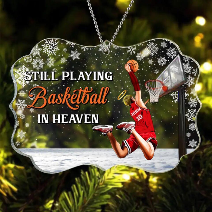 Custom Personalized Memorial Basketball Rectangle Acrylic Ornament - Memorial Gift Idea For Basketball Lovers - Still Playing Basketball In Heaven