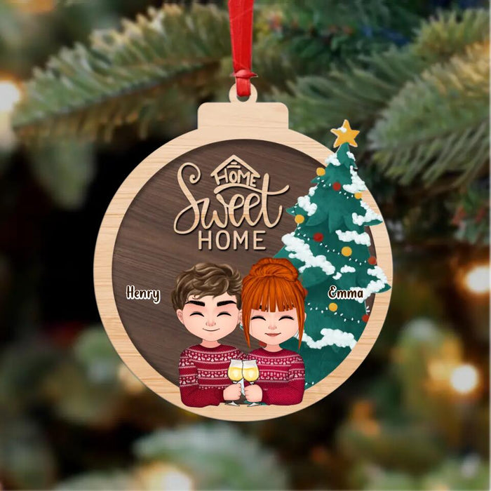 Custom Personalized Christmas Family Wooden Ornament - Christmas Gift For Couple/ Family - Couple/ Parents/ Single Parent With Upto 4 Kids - Home Sweet Home