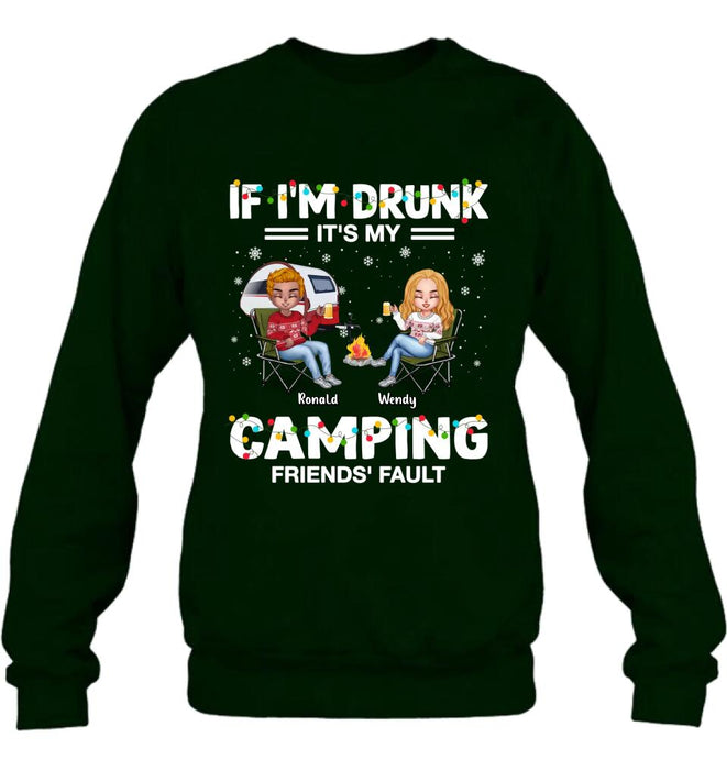 Custom Personalized Camping Friends Shirt - Upto 7 Friends - Christmas Gift For Friends/Camping Lovers - If I'm Drunk It's My Camping Friends' Fault