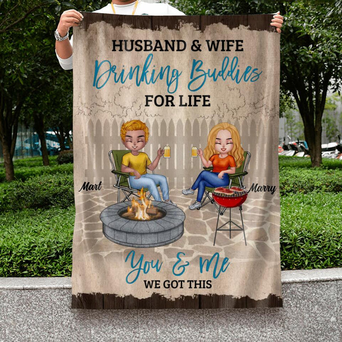 Custom Personalized Couple Flag Sign - Gift Idea For Couple/ Camping Lover - Husband & Wife Drinking Buddies For Life