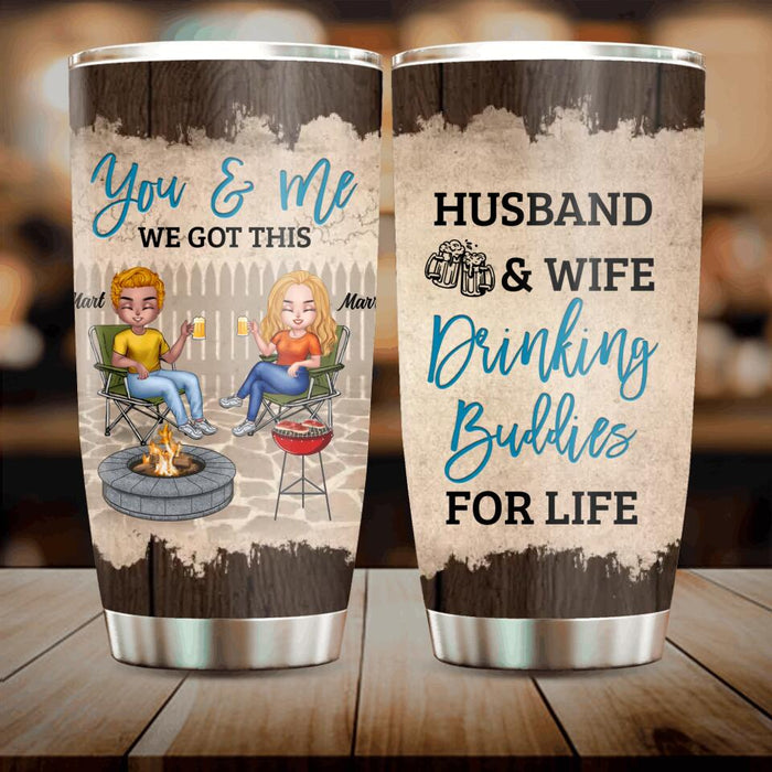 Custom Personalized Couple Tumbler - Gift Idea For Couple/ Camping Lover - Husband & Wife Drinking Buddies For Life