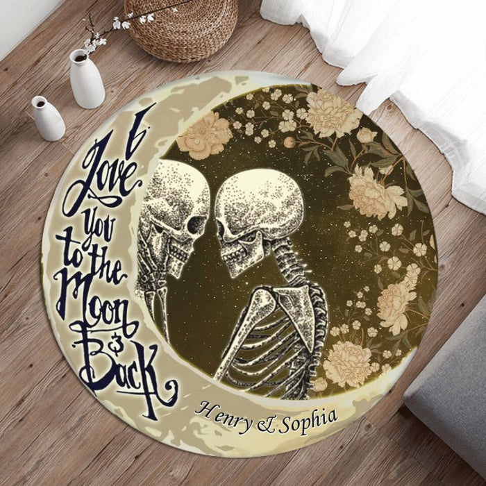 Custom Personalized Couple Skeleton Round Rug - Gift Idea For Couple - I Love You To The Moon & Back