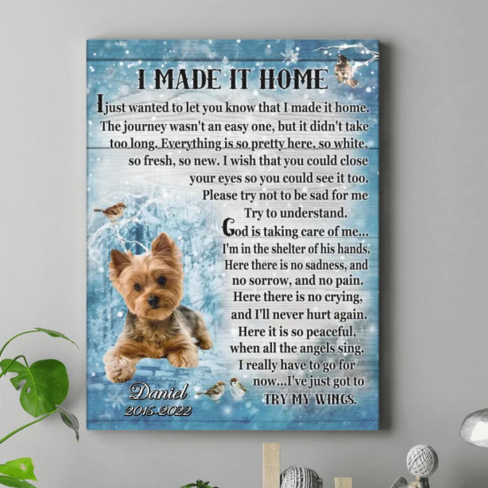 Custom Personalized Memorial Pet Canvas - Upload Photo - Memorial Gift Idea Dog/Cat Lover - I Made It Home