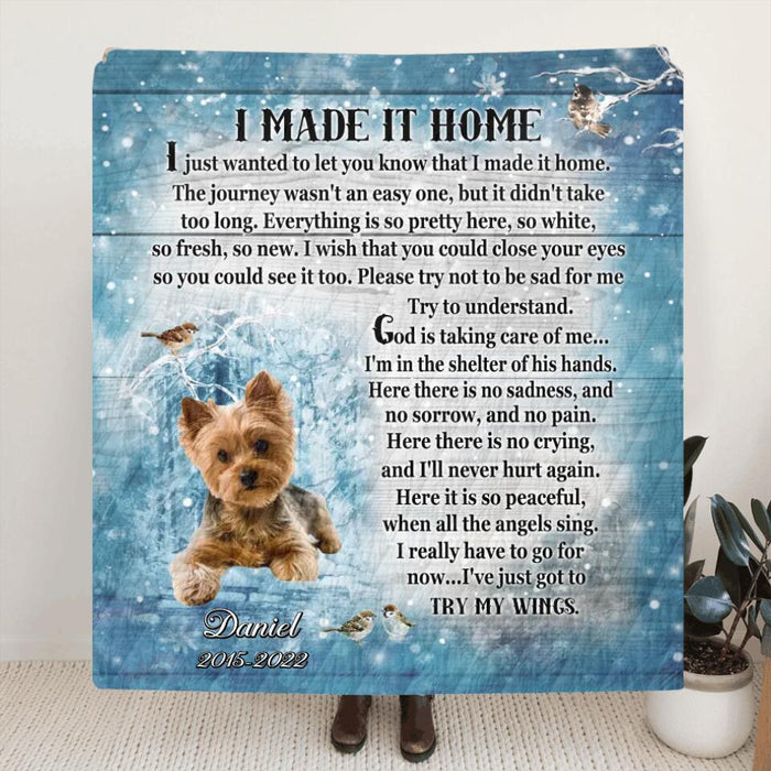 Custom Personalized Memorial Pet Fleece/ Quilt Blanket - Upload Photo - Memorial Gift Idea Dog/Cat Lover - I Made It Home