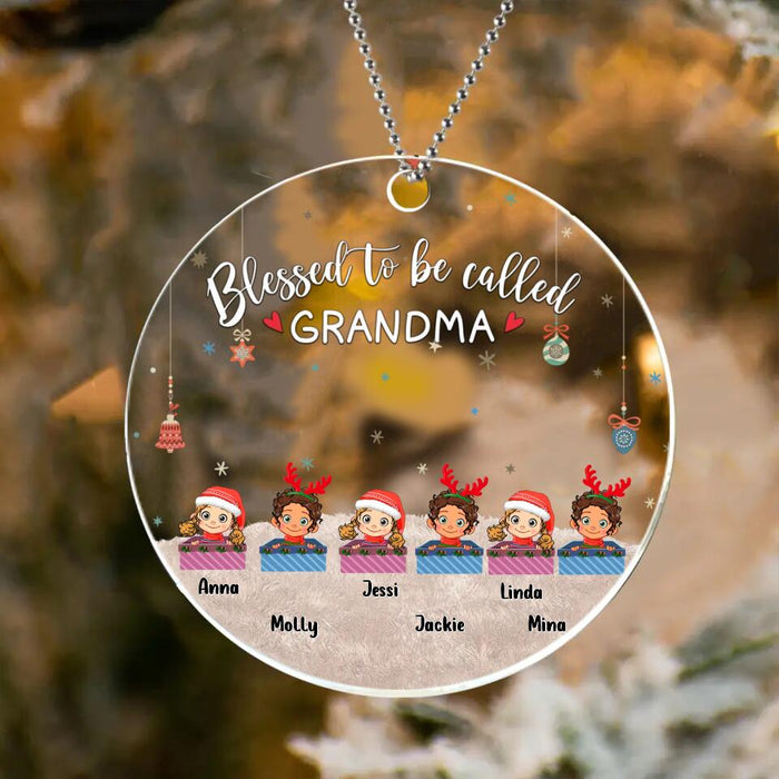 Custom Personalized Grandma & Grandkids Circle/Rectangle Acrylic Ornament - Gift Idea For Grandma - Upto 6 Kids  - Blessed To Be Called Grandma