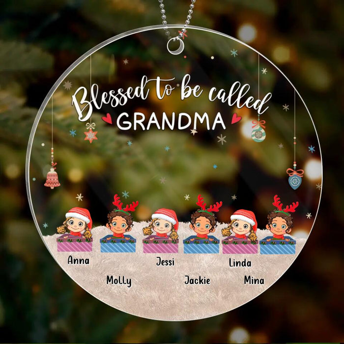 Custom Personalized Grandma & Grandkids Circle/Rectangle Acrylic Ornament - Gift Idea For Grandma - Upto 6 Kids  - Blessed To Be Called Grandma