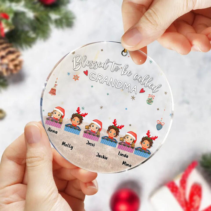 Custom Personalized Grandma & Grandkids Circle/Rectangle Acrylic Ornament - Gift Idea For Grandma - Upto 6 Kids  - Blessed To Be Called Grandma