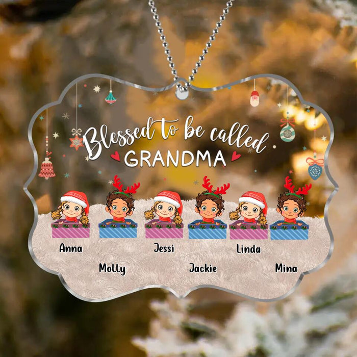 Custom Personalized Grandma & Grandkids Circle/Rectangle Acrylic Ornament - Gift Idea For Grandma - Upto 6 Kids  - Blessed To Be Called Grandma