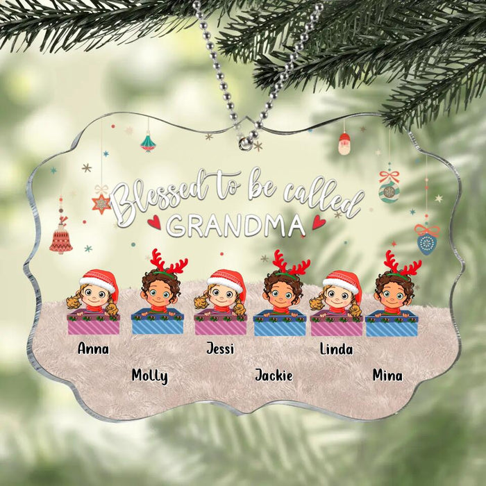 Custom Personalized Grandma & Grandkids Circle/Rectangle Acrylic Ornament - Gift Idea For Grandma - Upto 6 Kids  - Blessed To Be Called Grandma