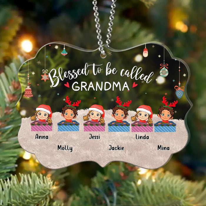 Custom Personalized Grandma & Grandkids Circle/Rectangle Acrylic Ornament - Gift Idea For Grandma - Upto 6 Kids  - Blessed To Be Called Grandma