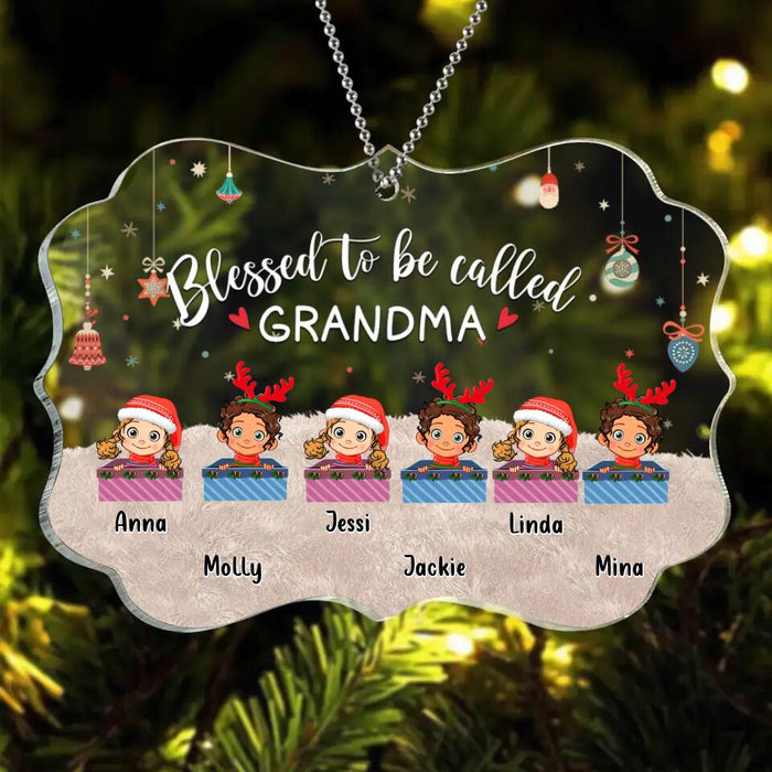 Custom Personalized Grandma & Grandkids Circle/Rectangle Acrylic Ornament - Gift Idea For Grandma - Upto 6 Kids  - Blessed To Be Called Grandma