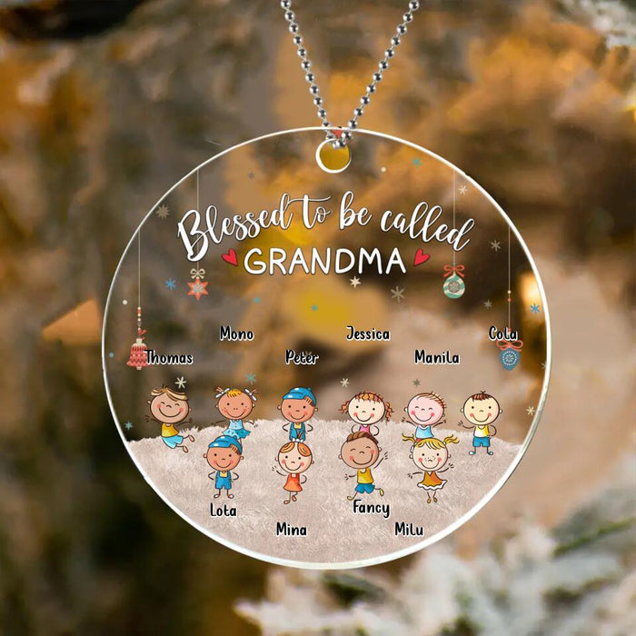 Custom Personalized Grandma & Grandkids Circle/Rectangle Acrylic Ornament - Gift Idea For Grandma - Upto 6 Grandkids - Blessed To Be Called Grandma