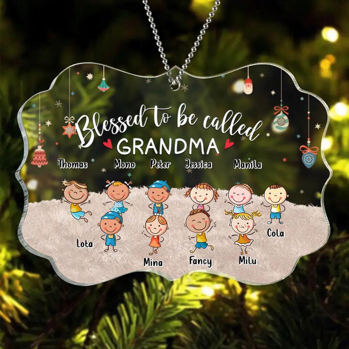 Custom Personalized Grandma & Grandkids Circle/Rectangle Acrylic Ornament - Gift Idea For Grandma - Upto 6 Grandkids - Blessed To Be Called Grandma